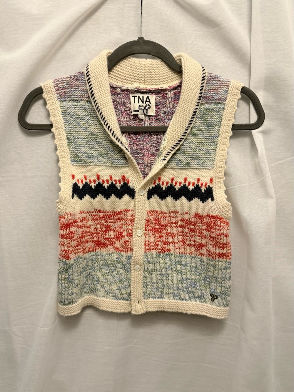 TNA Cream Multicolor WOOL Knit Button-Up Sweater Vest